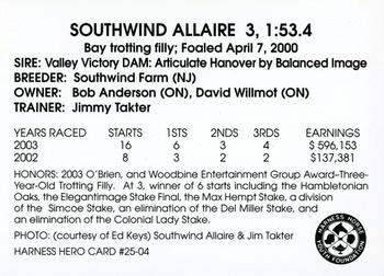 2004 Harness Heroes #25-04 Southwind Allaire Back